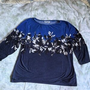 Croft&Borrow Blue Blouse w/Floral Embroidery